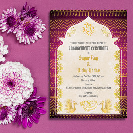 Indiase Hindoe Verloving Ceremonie Gouden Elemente Kaart