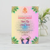 Indiase Hindoe Verloving Ceremonie Peacock Paar Kaart (Staand voorkant)