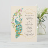 Indiase hindoeïstische pauw trouwuitnodiging kaart (Staand voorkant)