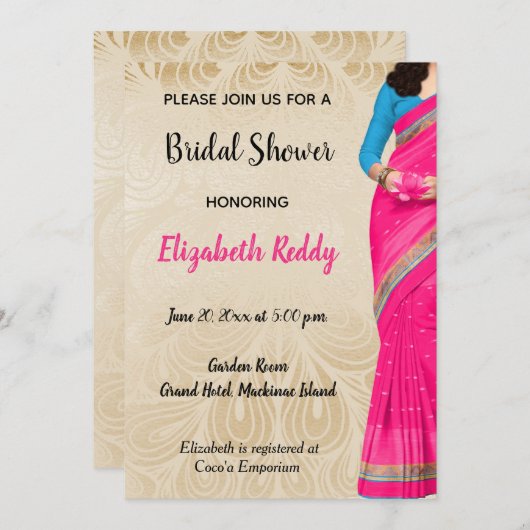 Indiase Hindu bruids douche uitnodiging (Voorkant / Achterkant)