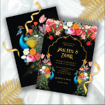 Indiase Hindu Peacock Bloemen Bruiloft Kaart<br><div class="desc">Dark en Moody Rembrandt inspireerde florals en pauwen met faux gouden accenten Wedding Invitations. Alle bewoordingen kunnen worden gewijzigd om aan uw behoeften te voldoen, zoals een Bollywood-verjaardag, afstuderen, Sangeet. Perfect voor uw hindoe of islamitische indiaanse bruiloft, receptie of vrijgezellenfeest. Ga naar Deze sjabloon personaliseren om meer wijzigingen aan te...</div>