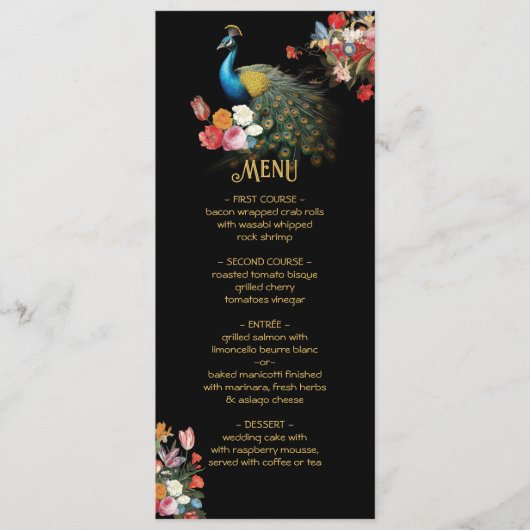 Indiase Hindu Peacock Bloemen Bruiloft Menu (Voorkant)
