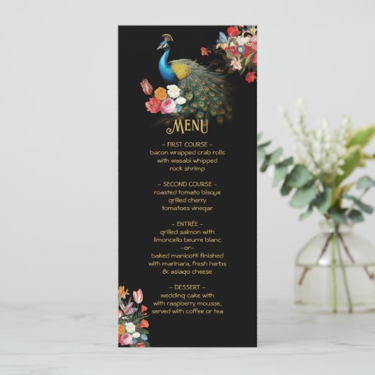 Indiase Hindu Peacock Bloemen Bruiloft Menu (Staand voorkant)