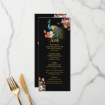 Indiase Hindu Peacock Bloemen Bruiloft Menu<br><div class="desc">Donker en Moody Rembrandt inspireerde bloemen en pauwen met faux gouden accenten Trouwmenu's. Alle bewoordingen kunnen worden gewijzigd om aan uw behoeften te voldoen, en ideaal voor evenementen zoals een Bollywood-verjaardag, afstuderen, Sangeet. Perfect voor uw hindoe of islamitische indiaanse bruiloft, receptie of vrijgezellenfeest. Ga naar Deze sjabloon personaliseren om meer...</div>