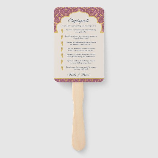 Indiase Hindu Saptapadi Gold huwelijksprogramma Handwaaier (Achterkant)