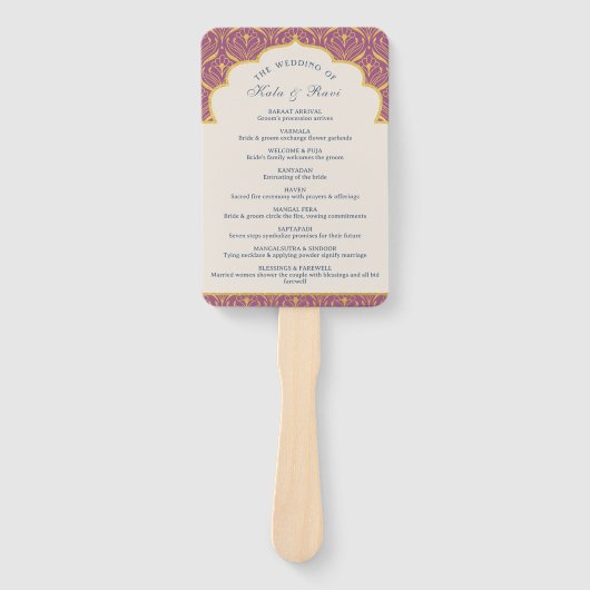 Indiase Hindu Saptapadi Gold huwelijksprogramma Handwaaier (Voorkant)