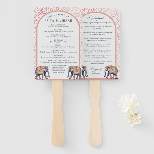 Indiase Hindu Saptapadi Trouwprogramma Fan Handwaaier (Voorkant en achterkant)