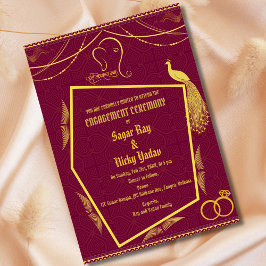 Indiase Hindu Verloving Ceremonie Gouden Elementen Kaart