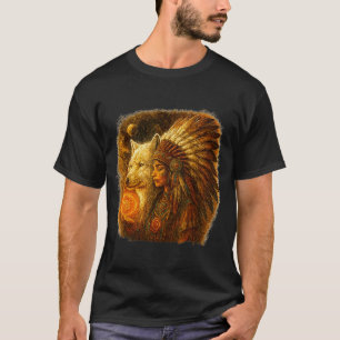 Indiase inheemse Amerikaanse vrouw met witte wolf T-shirt