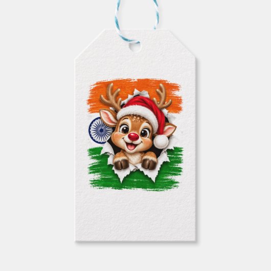 Indiase Kerst Rendier Cadeaulabel (Voorkant)