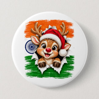 Indiase Kerst Rendier Ronde Button 7,6 Cm
