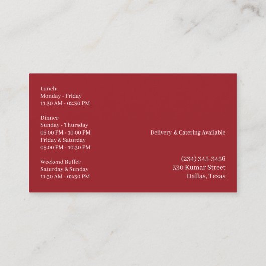 Indiase keuken Visitekaartje (Achterkant)