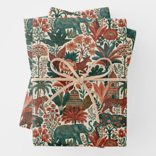 Indiase Koloniale Tuin Olifanten Tijgers Vintage Inpakpapier Vel