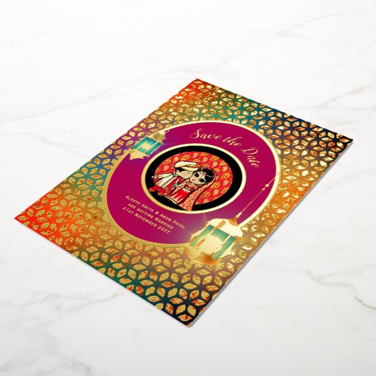 Indiase Koppel ECHT GOUD FOLIE Schattig Datum Bewa Folie Uitnodiging (Gedraaid)