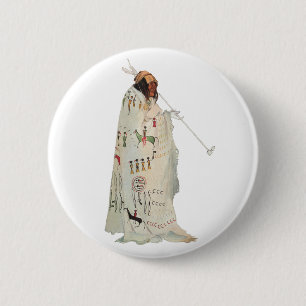 Indiase krijger met pijp portret door Karl Bodmer Ronde Button 5,7 Cm