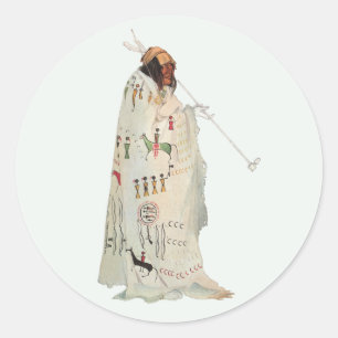 Indiase krijger met pijpportret door Karl Bodmer Ronde Sticker