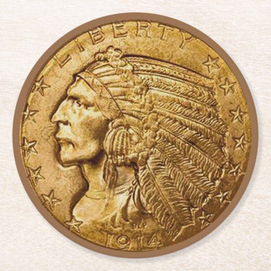  Indiase Liberty Gold Coin  Ronde Kartonnen Onderzetter (Voorkant)