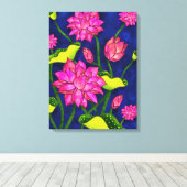 Indiase Lotus schilderij (Pichwai stijl Kamal Tala Canvas Afdruk (Insitu (Houten vloer))
