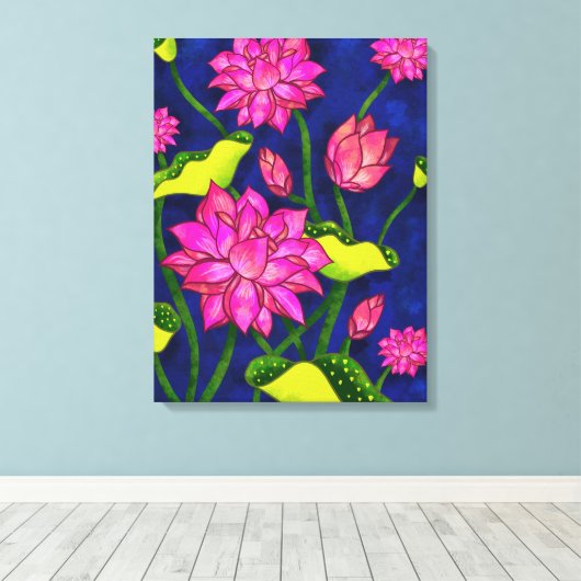 Indiase Lotus schilderij (Pichwai stijl Kamal Tala Canvas Afdruk (Insitu (Houten vloer))