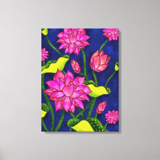 Indiase Lotus schilderij (Pichwai stijl Kamal Tala Canvas Afdruk (Voorkant)