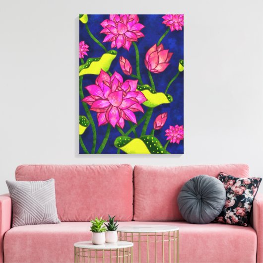 Indiase Lotus schilderij (Pichwai stijl Kamal Tala Canvas Afdruk (Insitu (Woonkamer))