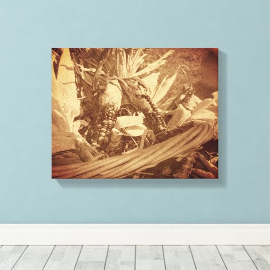 Indiase maïs in mand Herfst Canvas Afdruk (Insitu (Houten vloer))