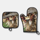 Indiase maïs rieten mand land ovenwant & pannenlap set (Voorkant)