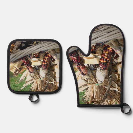 Indiase maïs rieten mand land ovenwant & pannenlap set (Voorkant)