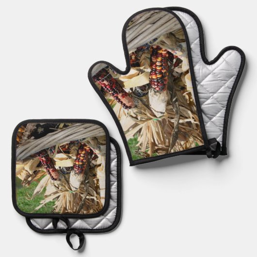 Indiase maïs rieten mand land ovenwant & pannenlap set (Voorkant / Achterkant)