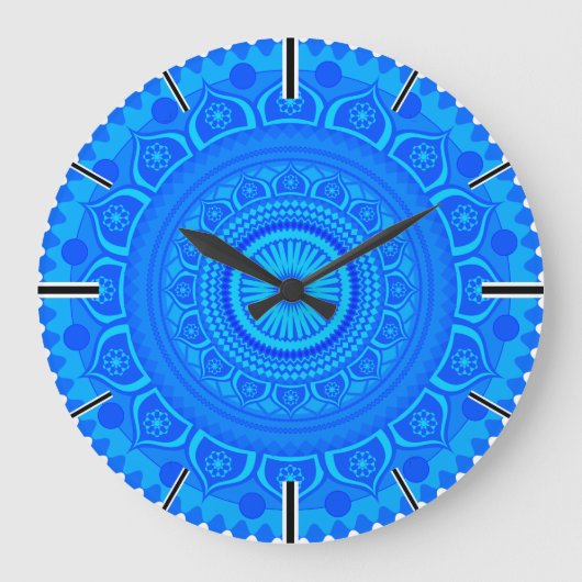 Indiase mandala Blauw Grote Klok (Voorkant)
