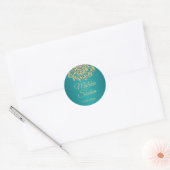 Indiase Mandala Bloem Blauwgroen Blauw Goud Bruilo Ronde Sticker (Envelop)