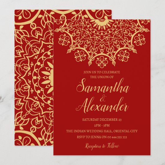 Indiase Mehendi bruiloft Kaart (Voorkant / Achterkant)