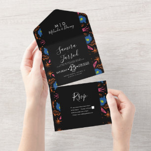 Indiase met de hand getekende bloemensieraden olif all in one uitnodiging