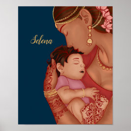 Indiase moeder houdt haar baby met henna vast poster