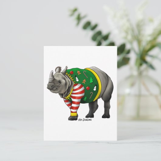 Indiase neushoorn - kerstkaart (Staand voorkant)