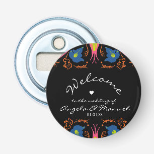 Indiase Olifant Bloem Zwart Bruiloft    Button Flesopener