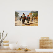 Indiase olifant chauffeurs olieverfschilderij poster (Keuken)
