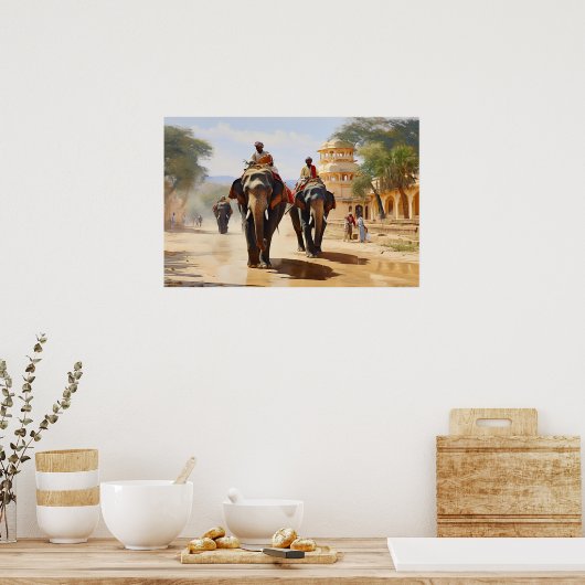 Indiase olifant chauffeurs olieverfschilderij poster (Keuken)