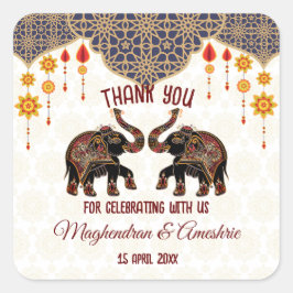  Indiase olifant Indische bruiloft gepersonaliseer Vierkante Sticker