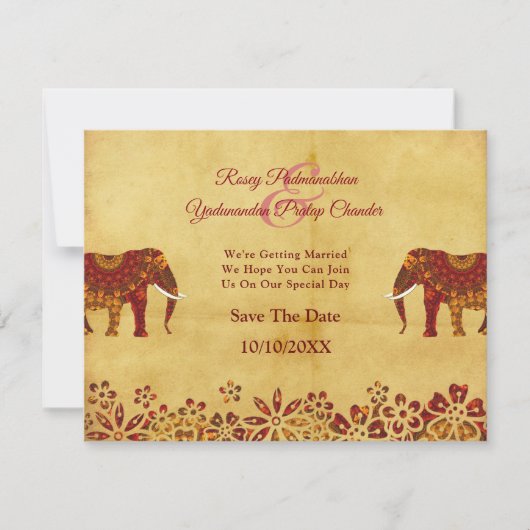 Indiase olifant Rustic Save the Date (Voorkant)