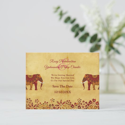 Indiase olifant Rustic Save the Date (Staand voorkant)