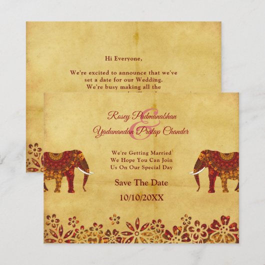  Indiase olifant Rustic Save the Date (Voorkant / Achterkant)