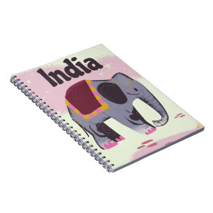 Indiase Olifant vintage reisposter print. Notitieboek