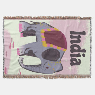 Indiase Olifant vintage reisposterprint. Deken