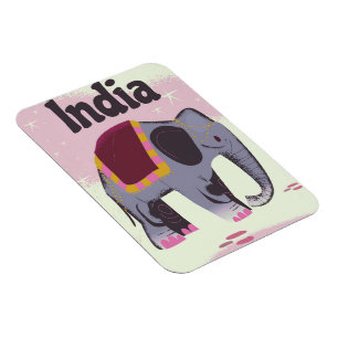 Indiase Olifant vintage reisposterprint. Magneet