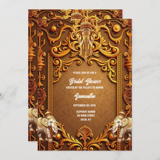 Indiase olifanten goud traditionele Hindoe bruids Kaart (Voorkant / Achterkant)