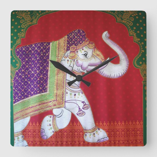 Indiase olifantenklok vierkante klok (Voorkant)