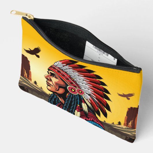 Indiase opperhoofd op wilde landschapszonsondergan etui (Open)