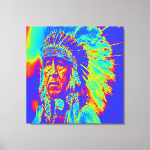 Indiase opperhoofd Pop Art Canvas Afdruk
