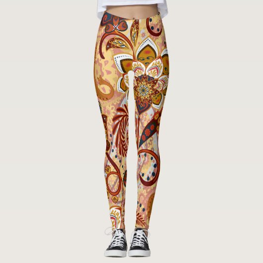 Indiase Paisley: Bloemen bruin Leggings (Voorkant)